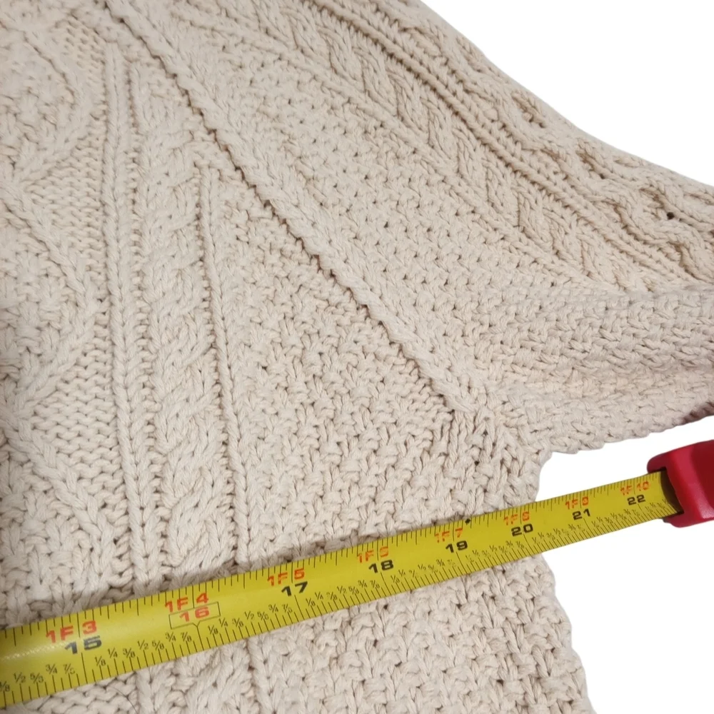 LL Bean Signature Womens Cotton Cable Knit Aran Fisherman Tunic Sweater Large